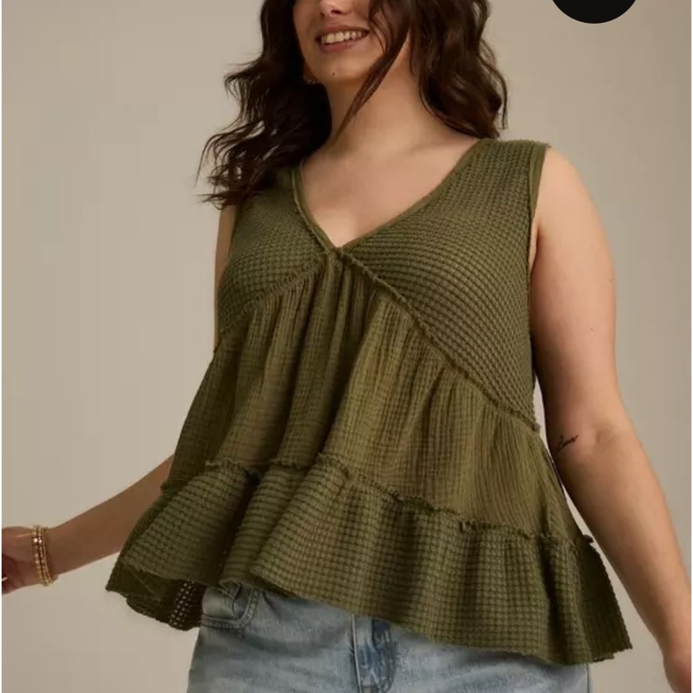 Torrid Olive Festi Babydoll Tank - Picture 2 of 4